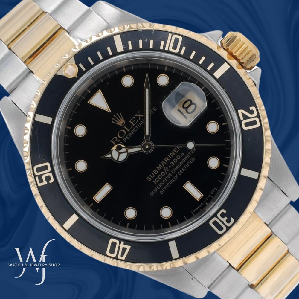 Rolex Submariner Two Tone Black Dial & Insert 18K Gold Bezel Oyster Band 16613